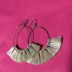 Elegant Tan Tassel Hoop Earrings